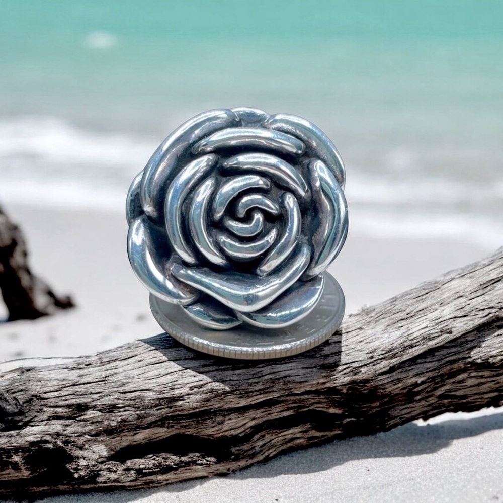 🌺Large Sterling Rose Ring - Picture 7 of 11